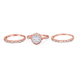 Three Piece Oval Natural Stone Floral Ring