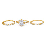 Three Piece Oval Natural Stone Floral Ring