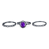 Three Piece Oval Natural Stone Floral Ring