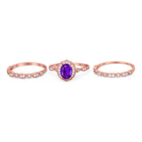 Three Piece Oval Natural Stone Floral Ring