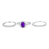 Three Piece Oval Natural Stone Floral Ring