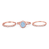 Three Piece Oval Natural Stone Floral Ring