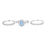 Three Piece Oval Natural Stone Floral Ring