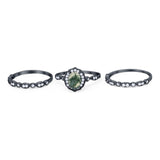 Three Piece Oval Natural Stone Floral Ring