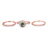 Three Piece Oval Natural Stone Floral Ring