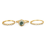 Three Piece Oval Natural Stone Floral Ring