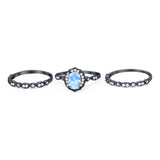 Three Piece Oval Natural Stone Floral Ring
