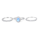 Three Piece Oval Natural Stone Floral Ring