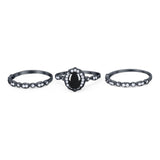 Three Piece Oval Natural Stone Floral Ring