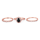 Three Piece Oval Natural Stone Floral Ring