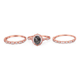 Three Piece Oval Natural Stone Floral Ring