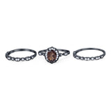Three Piece Oval Natural Stone Floral Ring