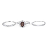 Three Piece Oval Natural Stone Floral Ring