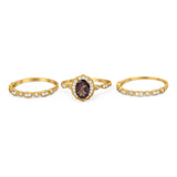 Three Piece Oval Natural Stone Floral Ring