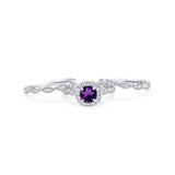 Three Piece Round Natural Stone Bridal Ring