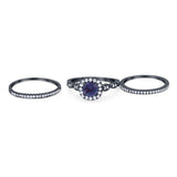 Three Piece Round Natural Stone Bridal Ring