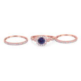Three Piece Round Natural Stone Bridal Ring