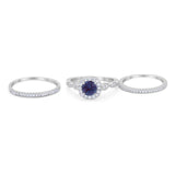 Three Piece Round Natural Stone Bridal Ring