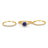 Three Piece Round Natural Stone Bridal Ring