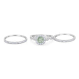 Three Piece Round Natural Stone Bridal Ring