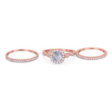 Three Piece Round Natural Stone Bridal Ring