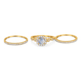 Three Piece Round Natural Stone Bridal Ring