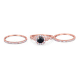 Three Piece Round Natural Stone Bridal Ring