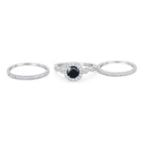 Three Piece Round Natural Stone Bridal Ring