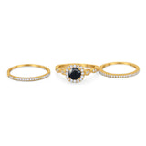 Three Piece Round Natural Stone Bridal Ring