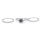 Three Piece Round Natural Stone Bridal Ring