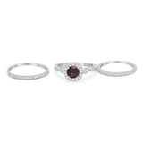 Three Piece Round Natural Stone Bridal Ring