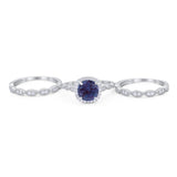Three Piece Round Natural Stone Bridal Ring