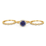 Three Piece Round Natural Stone Bridal Ring