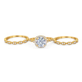 Three Piece Round Natural Stone Bridal Ring