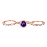 Three Piece Round Natural Stone Bridal Ring