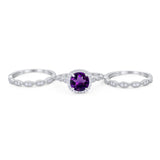 Three Piece Round Natural Stone Bridal Ring