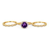 Three Piece Round Natural Stone Bridal Ring