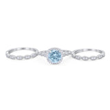 Three Piece Round Natural Stone Bridal Ring
