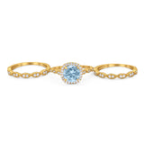 Three Piece Round Natural Stone Bridal Ring