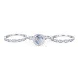 Three Piece Round Natural Stone Bridal Ring