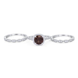 Three Piece Round Natural Stone Bridal Ring