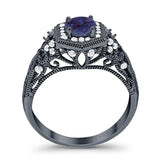 Art Deco Round Natural Stone Filigree Ring