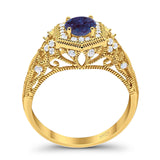 Art Deco Round Natural Stone Filigree Ring