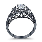 Art Deco Round Natural Stone Filigree Ring
