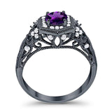 Art Deco Round Natural Stone Filigree Ring
