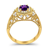 Art Deco Round Natural Stone Filigree Ring