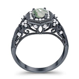 Art Deco Round Natural Stone Filigree Ring