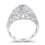 Art Deco Round Natural Stone Filigree Ring