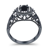 Art Deco Round Natural Stone Filigree Ring