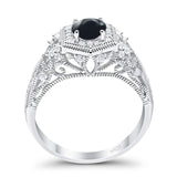 Art Deco Round Natural Stone Filigree Ring